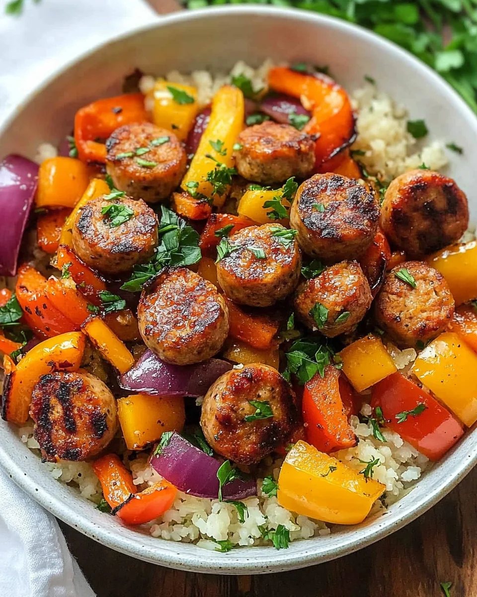 10 Minute Air Fryer Chicken Sausage and Veggies