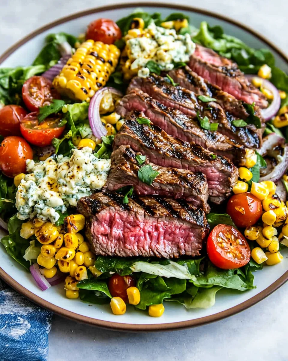 Balsamic Steak Gorgonzola Salad with Grilled Corn