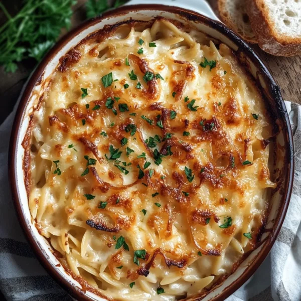 French Onion Chicken Orzo Casserole