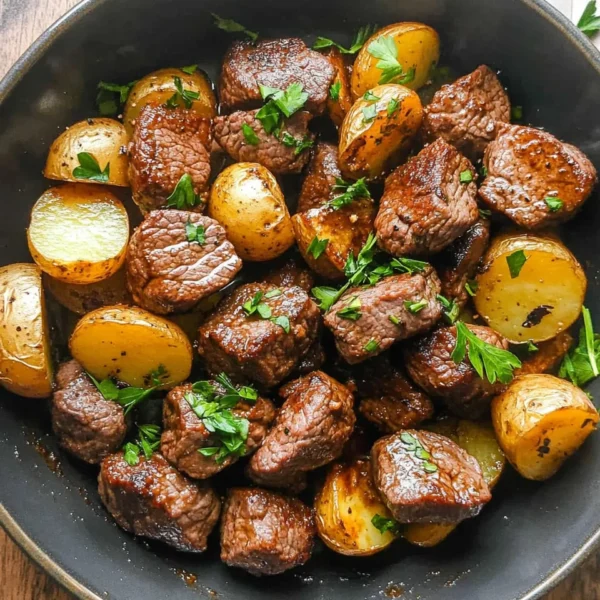 Garlic Butter Beef Bites with Potatoes