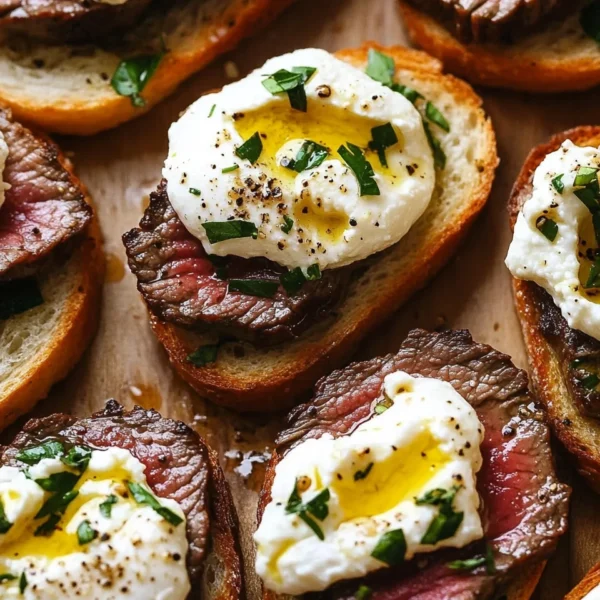 Burrata and Steak Crostini