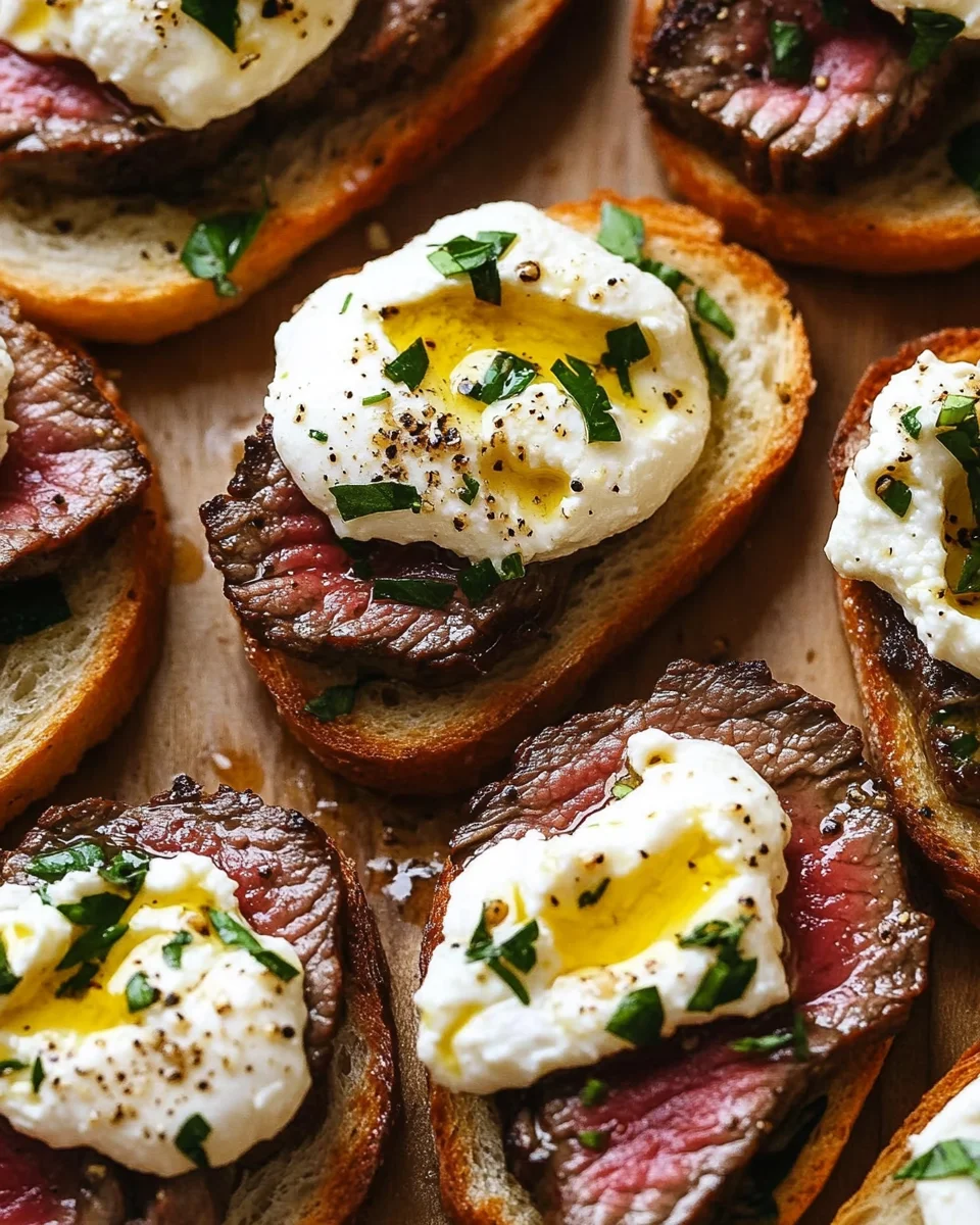 Burrata and Steak Crostini
