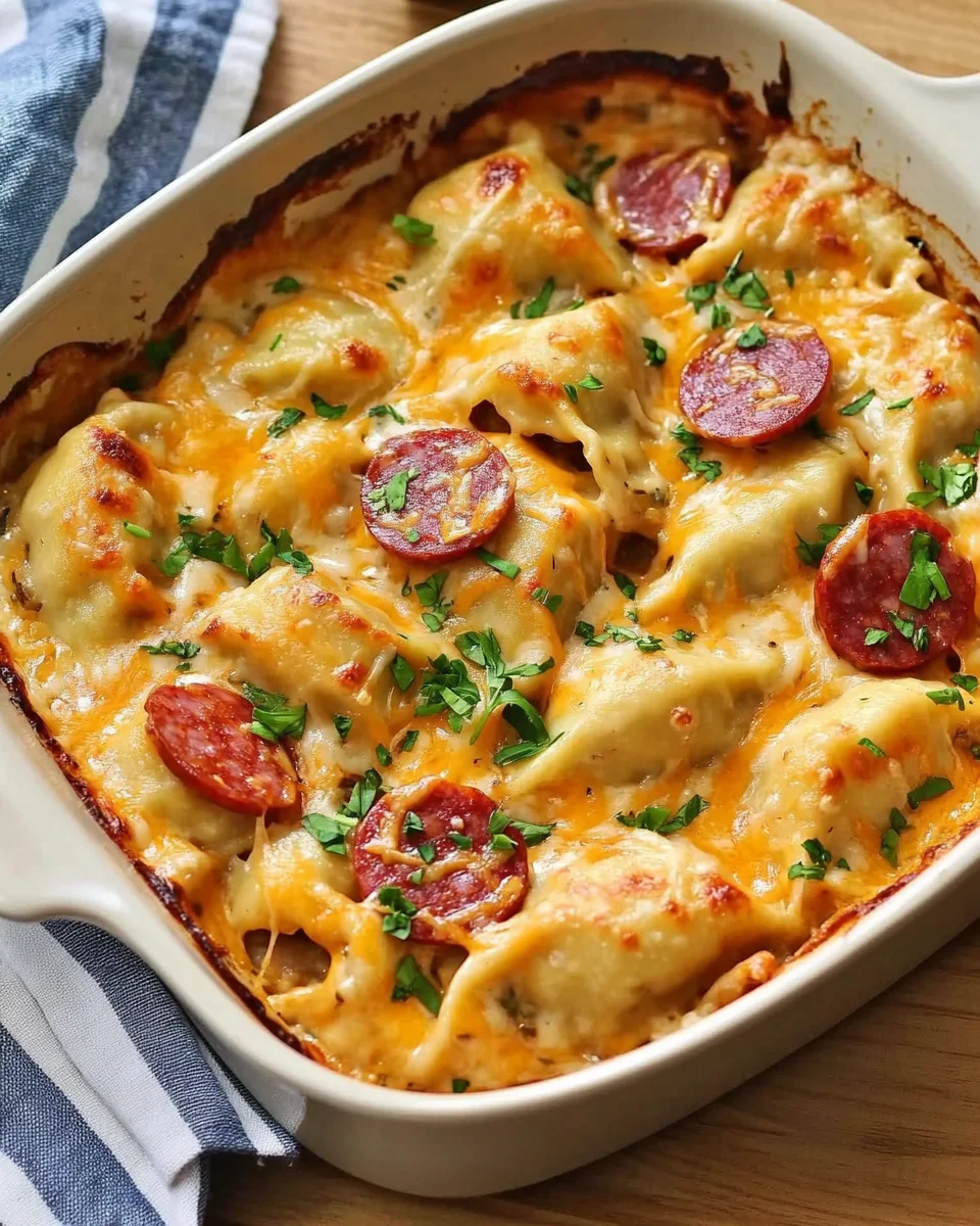 Crockpot Pierogi Casserole with Kielbasa