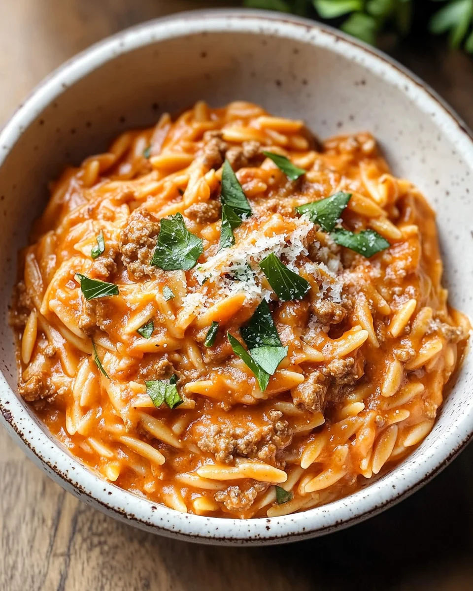 Ground Beef Orzo with Tomato Cream Sauce 20 Ground