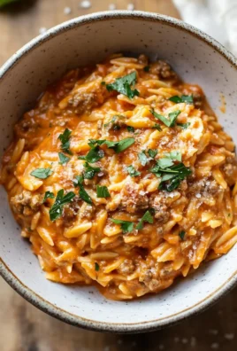 Ground Beef Orzo with Tomato Cream Sauce