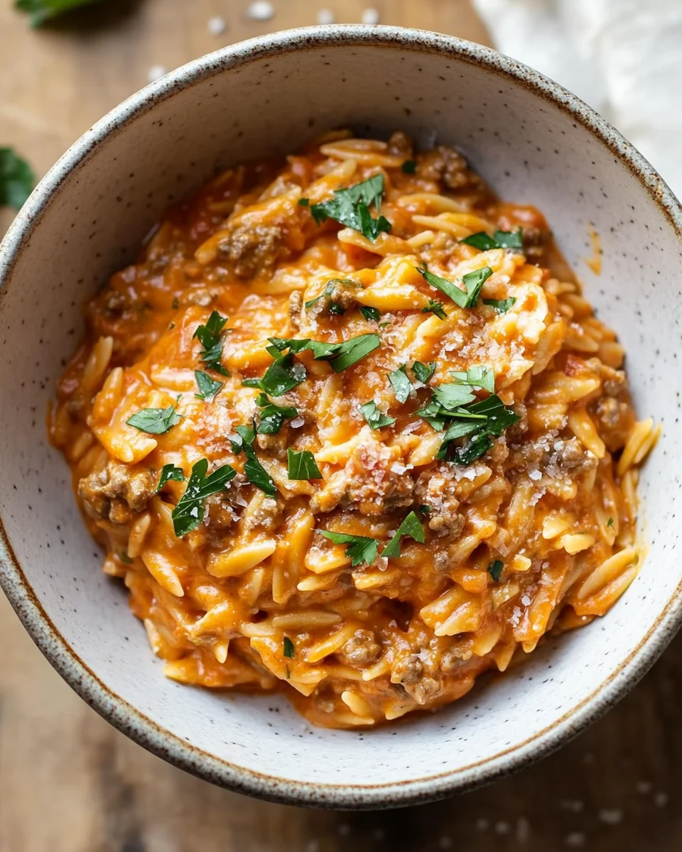 Ground Beef Orzo with Tomato Cream Sauce 22 Ground Beef Orzo with Tomato Cream Sauce