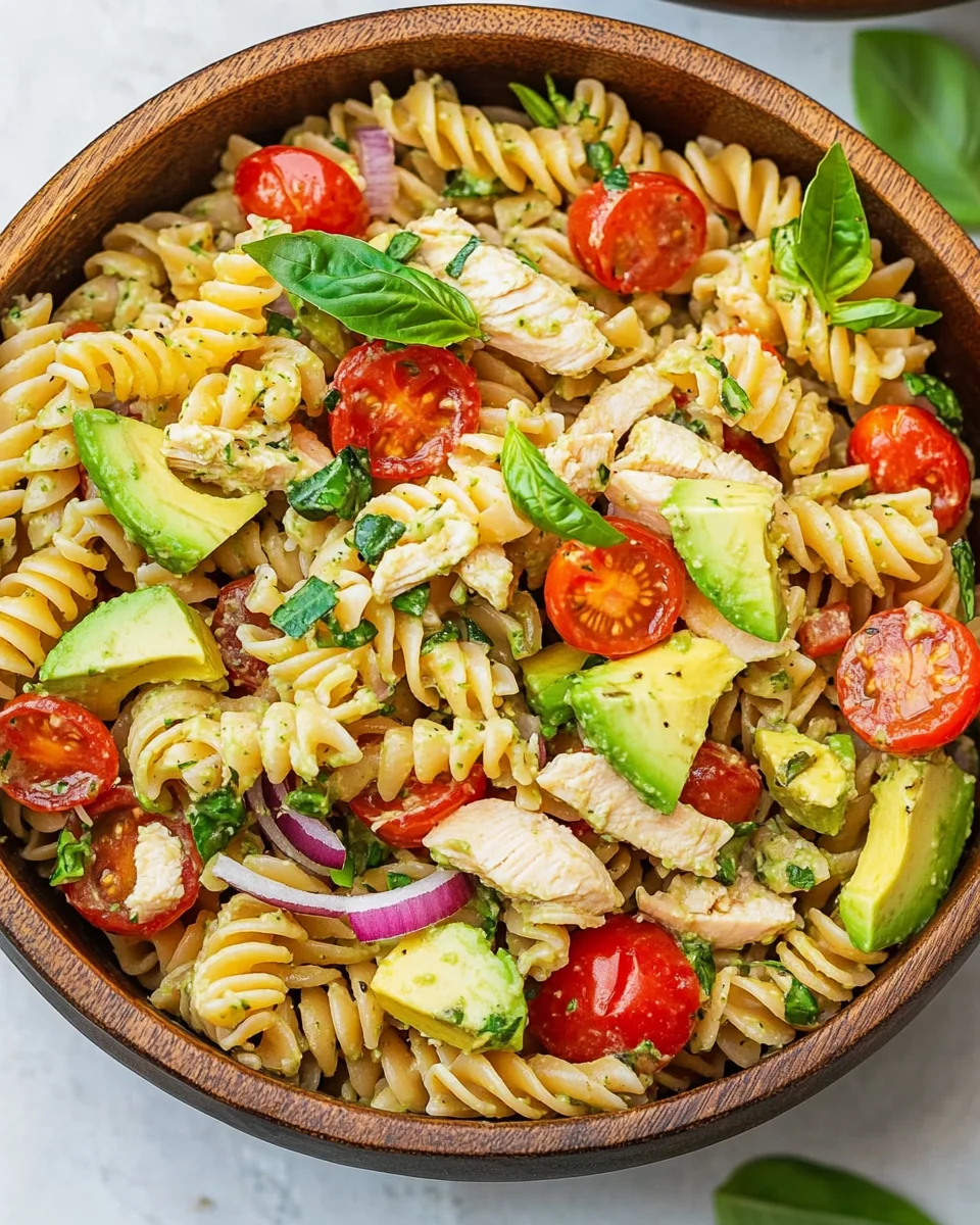 Healthy Chicken Pasta Salad with Avocado, Tomato, and Basil 19 Healthy