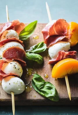 Mozzarella, Prosciutto, and Pickled Peach Appetizer Skewers