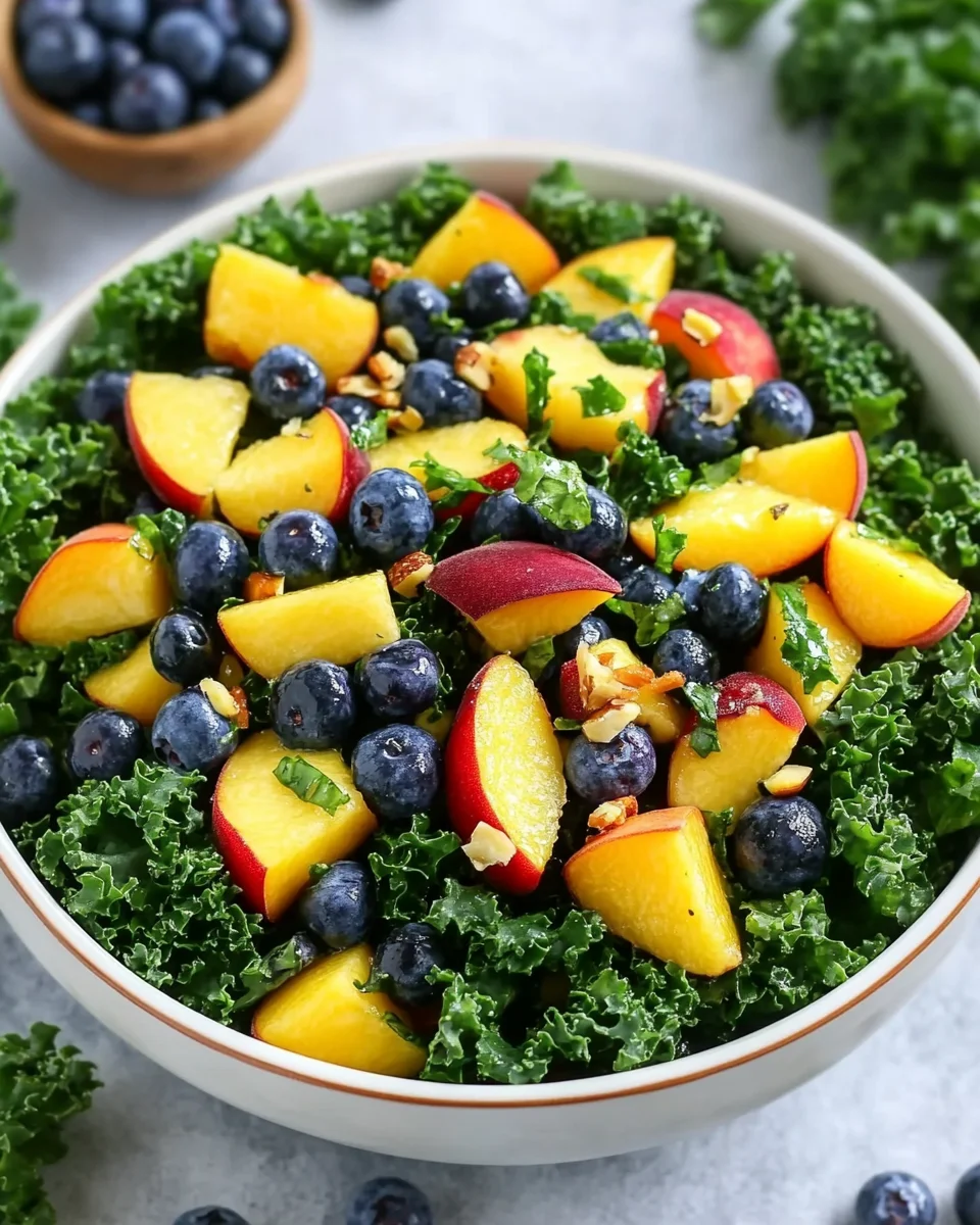 Summer Peach Blueberry Kale Salad