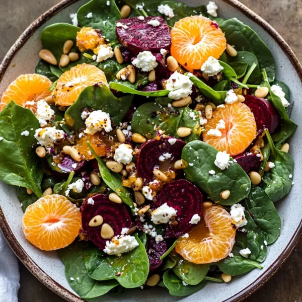 Beet Salad with Spinach and Honey-Mustard Lemon Dressing