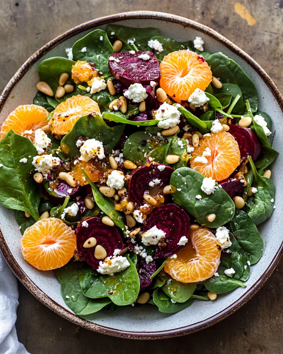 Beet Salad with Spinach and Honey-Mustard Lemon Dressing