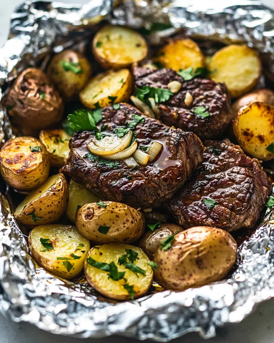 Garlic Butter Steak and Potato Foil Packets