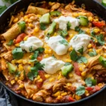 One Skillet Street Corn Chicken Enchilada Bake