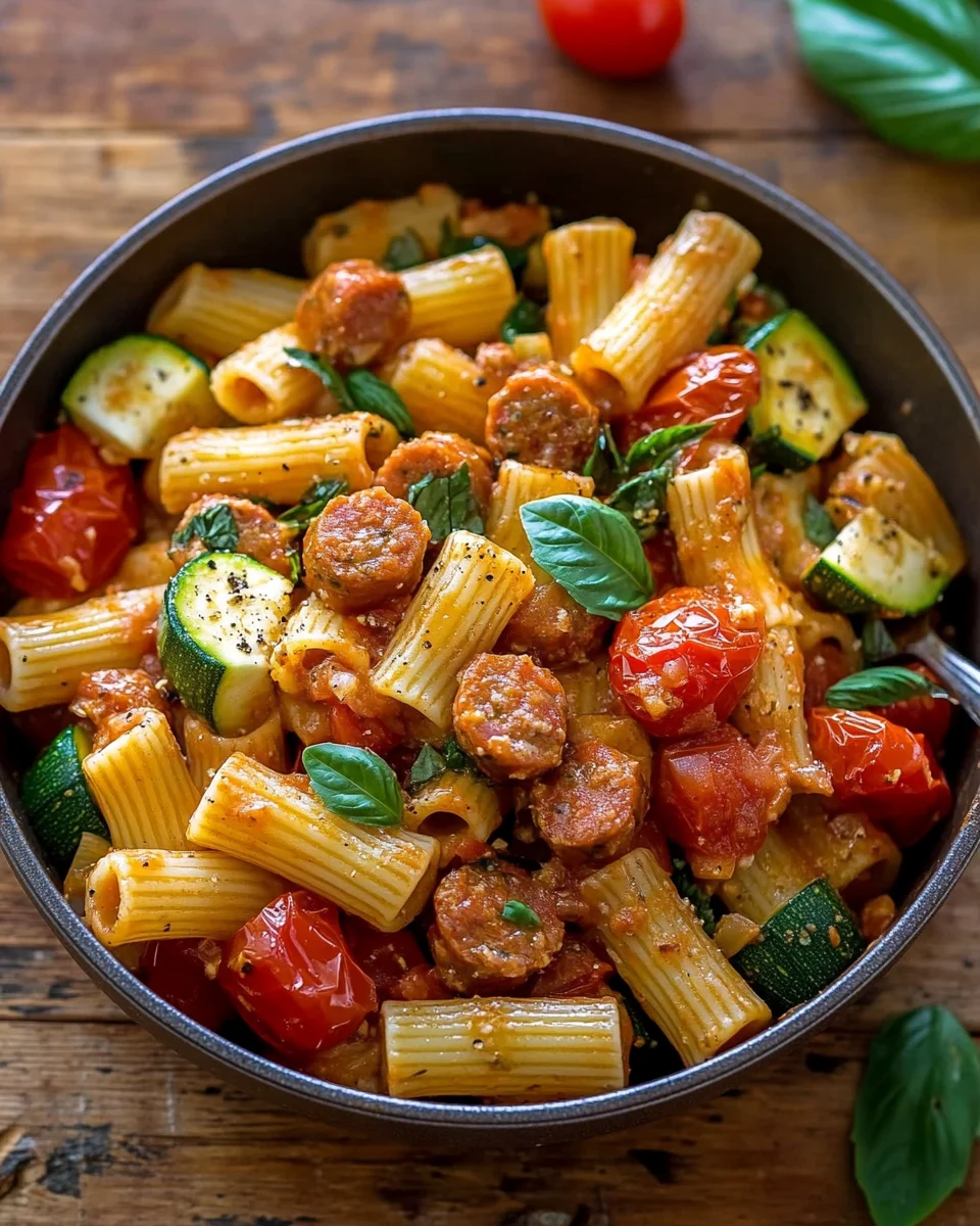 Rigatoni with Sausage, Tomatoes, and Zucchini